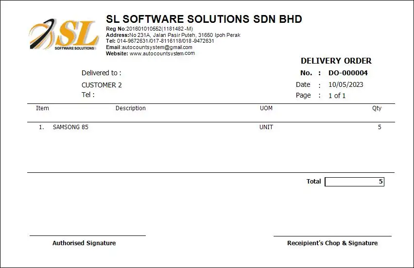 Delivery Order Half Page system