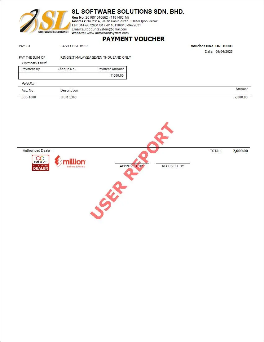 AutoCount Payment Voucher User report 2