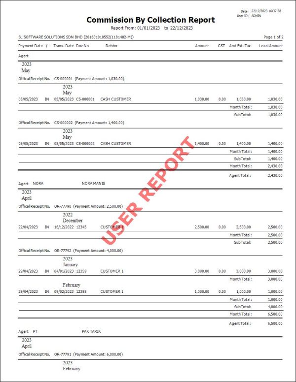 Commission By Collection Report AutoCount