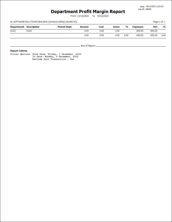 AutoCount Project/Department Profit Margin | Report Template