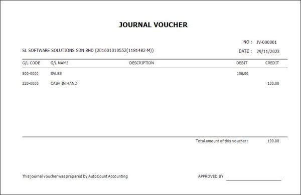 AutoCount Journal Voucher | Report Template
