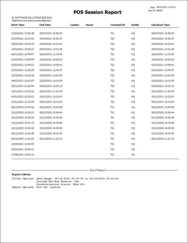Pos Session Id Autocount POS Report | AutoCount Software