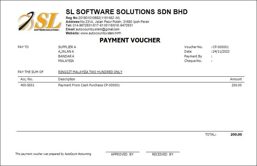 AutoCount Payment Voucher half page