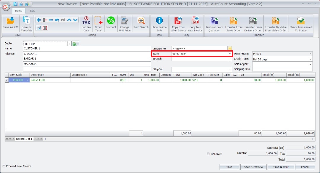 example invoince add tax