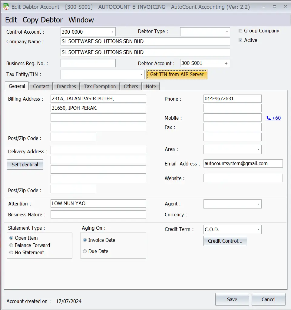 AutoCount E-invoice Guide: Search from AIP server.