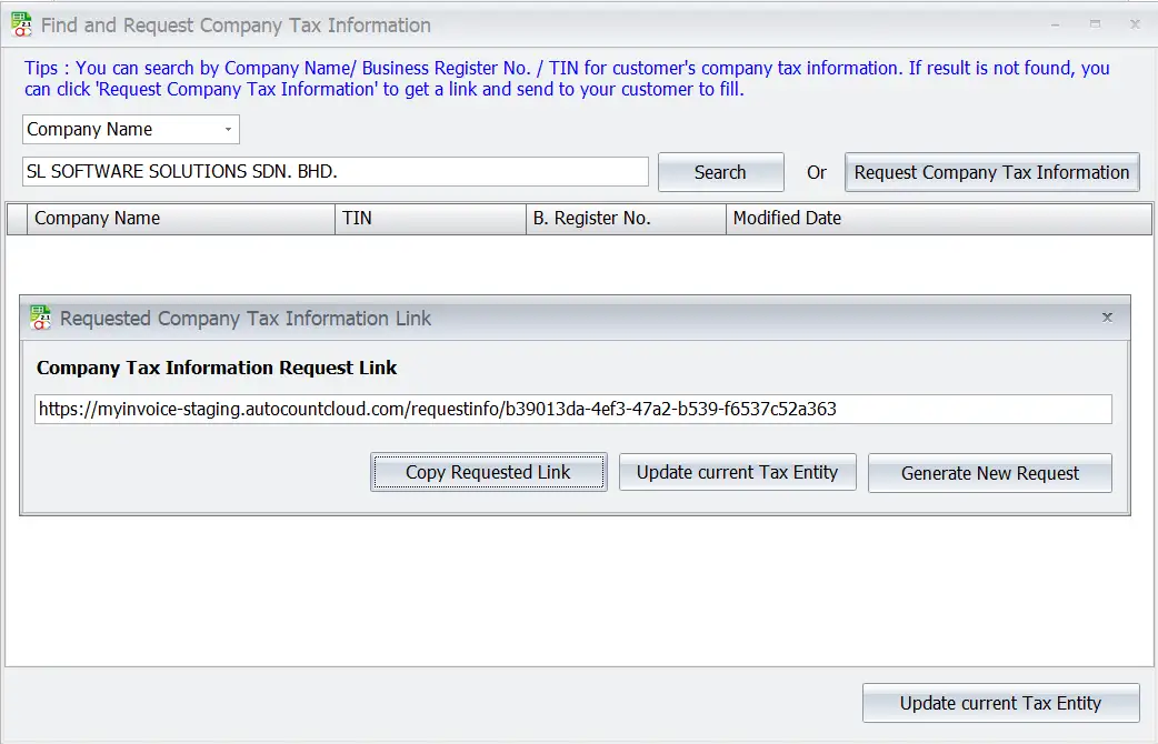 AutoCount E-invoice Guide: Request tax information