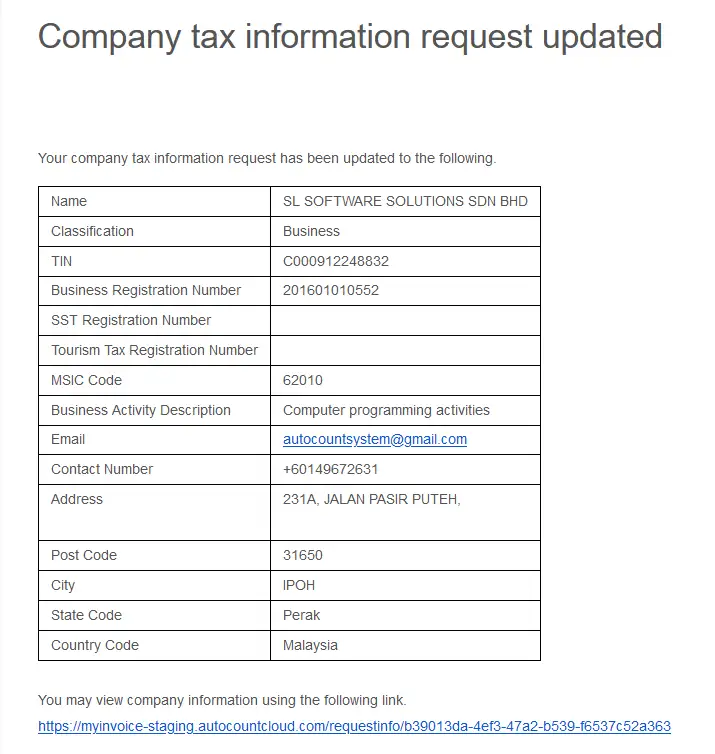 AutoCount E-invoice Guide: Company tax information
