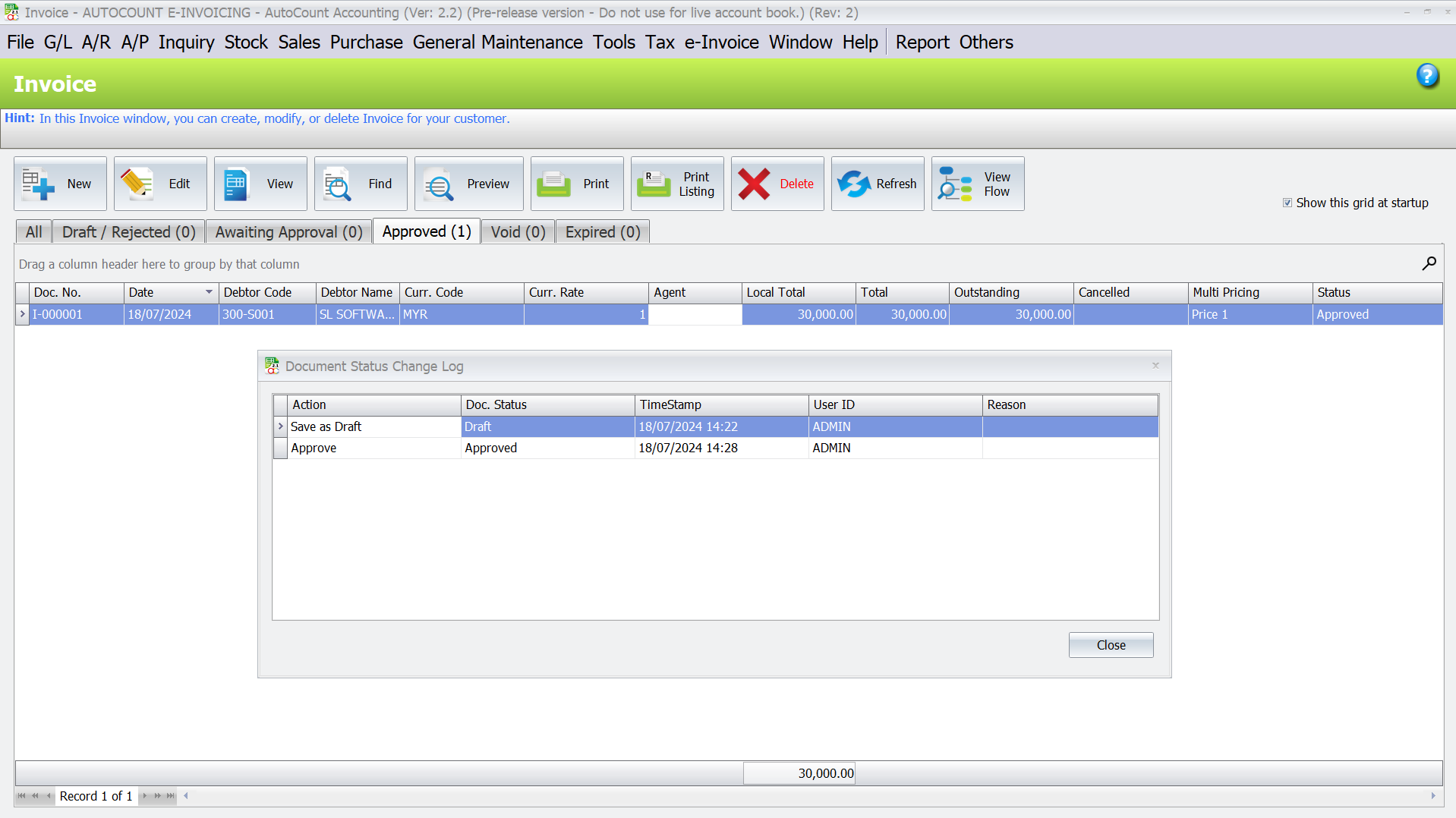 Document Status Change Log