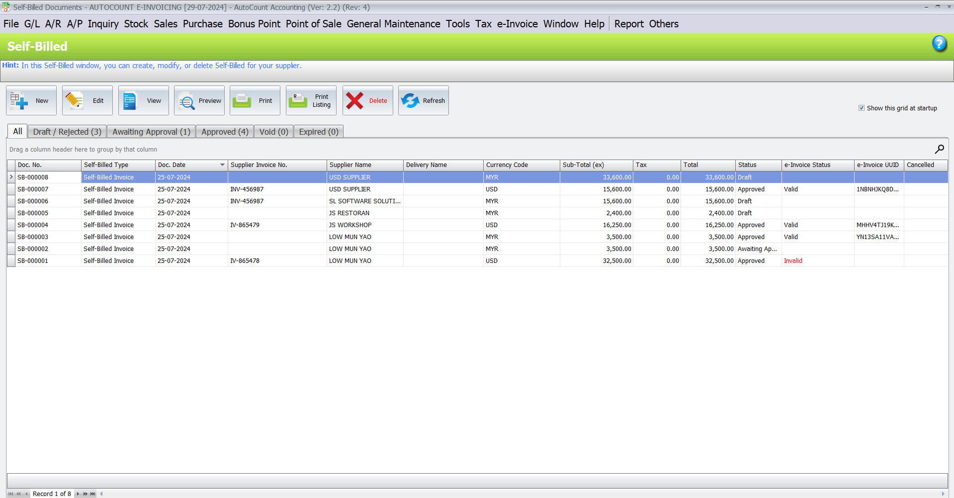 New Self-Billed Invoice