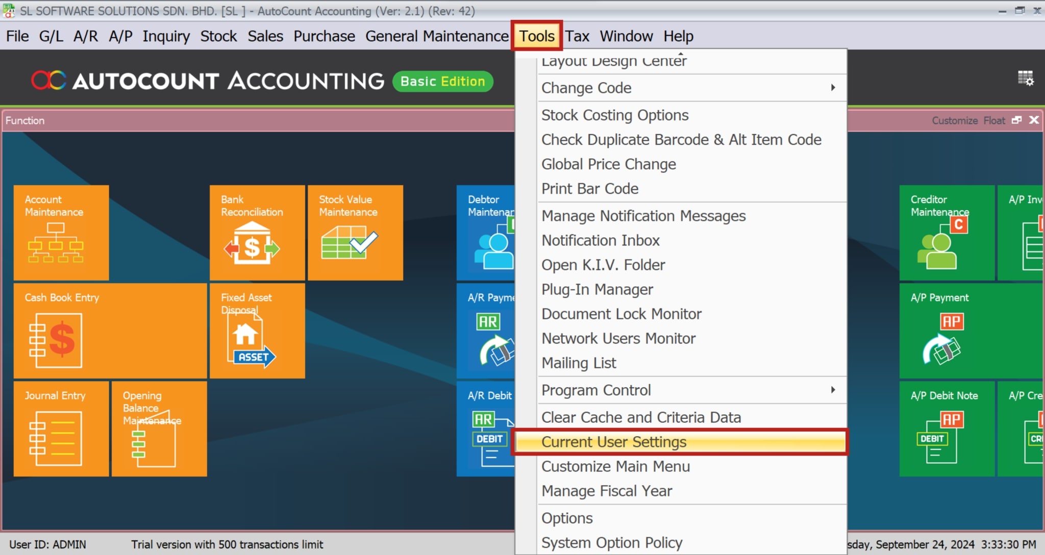 AutoCount Auto Save Draft-Menu