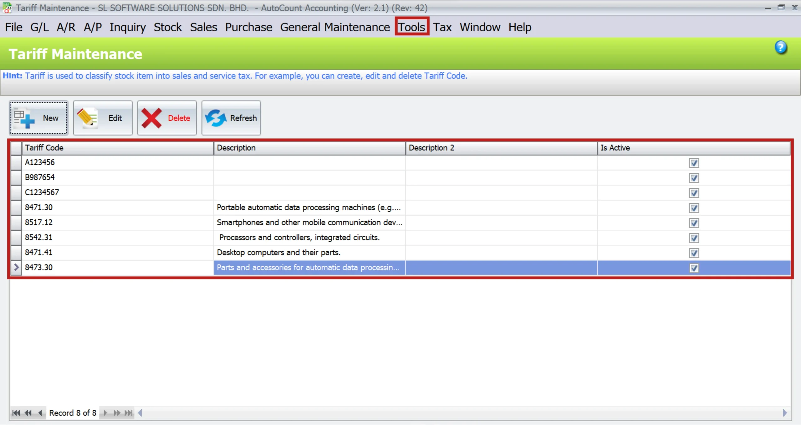 AutoCount Sales And Service Tax | tariff codes