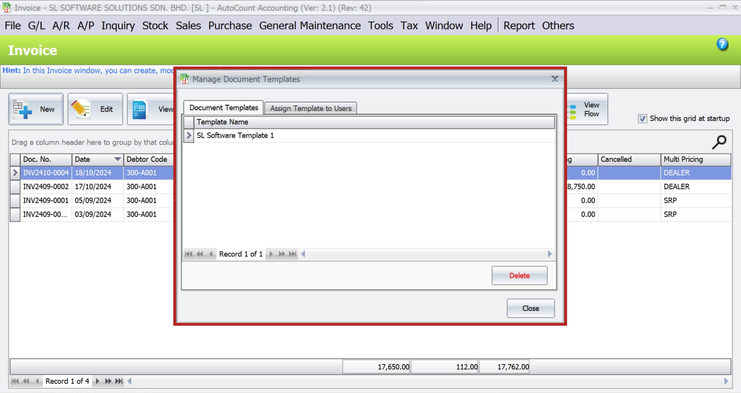 AutoCount Document Template | Assigning Template