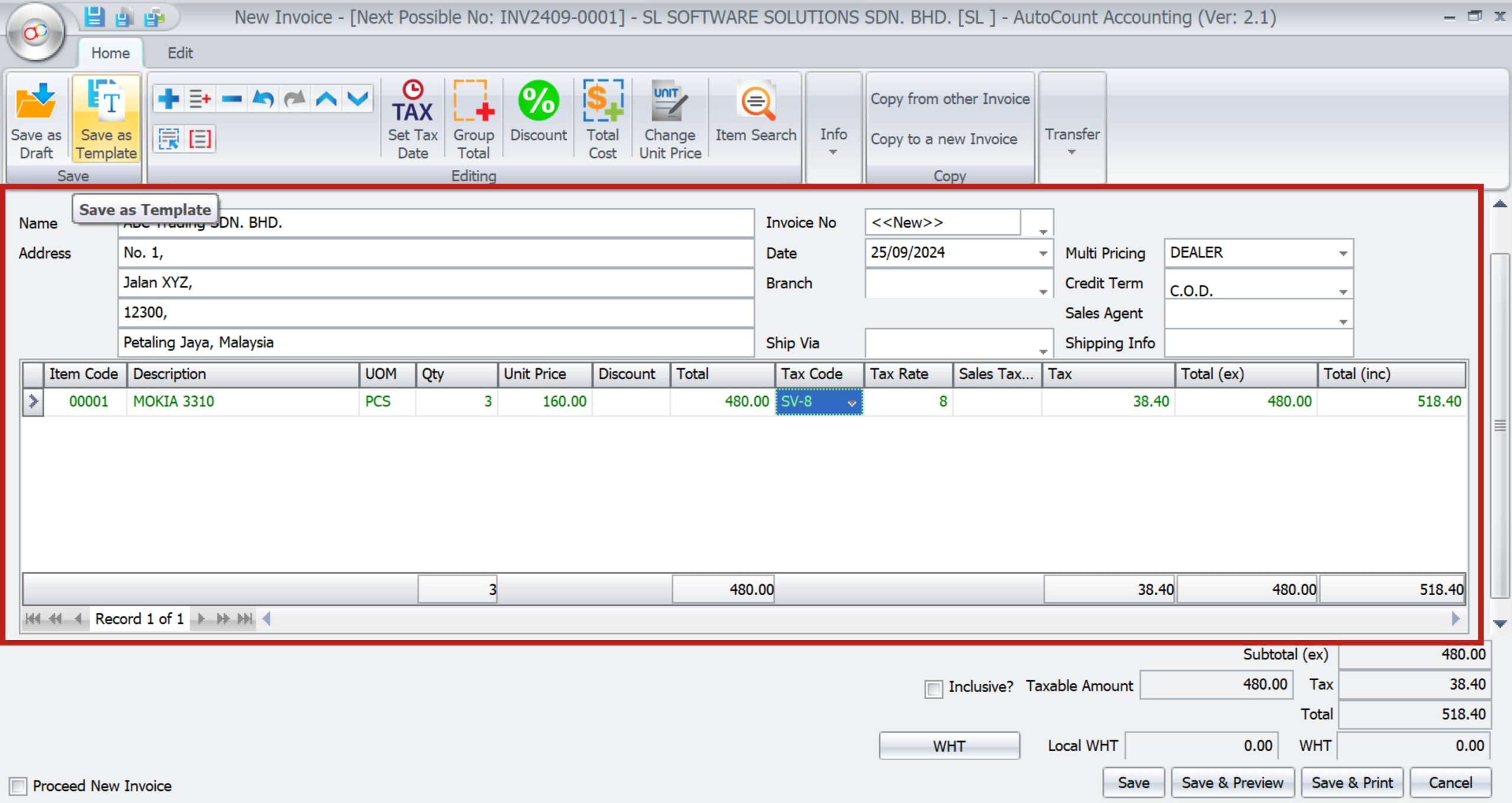 AutoCount Document Template | Access document