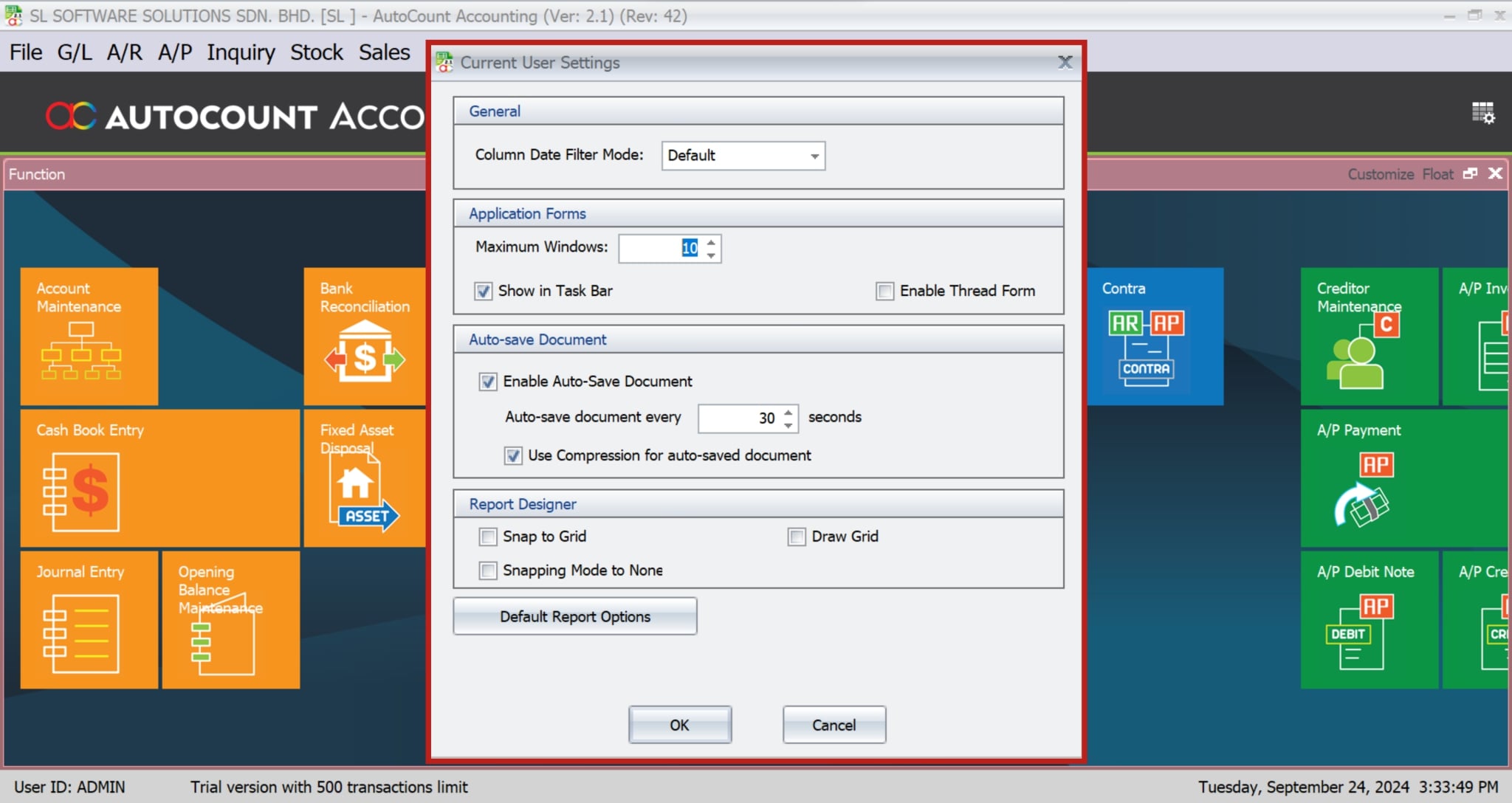 AutoCount Auto Save Draft-Select Current User