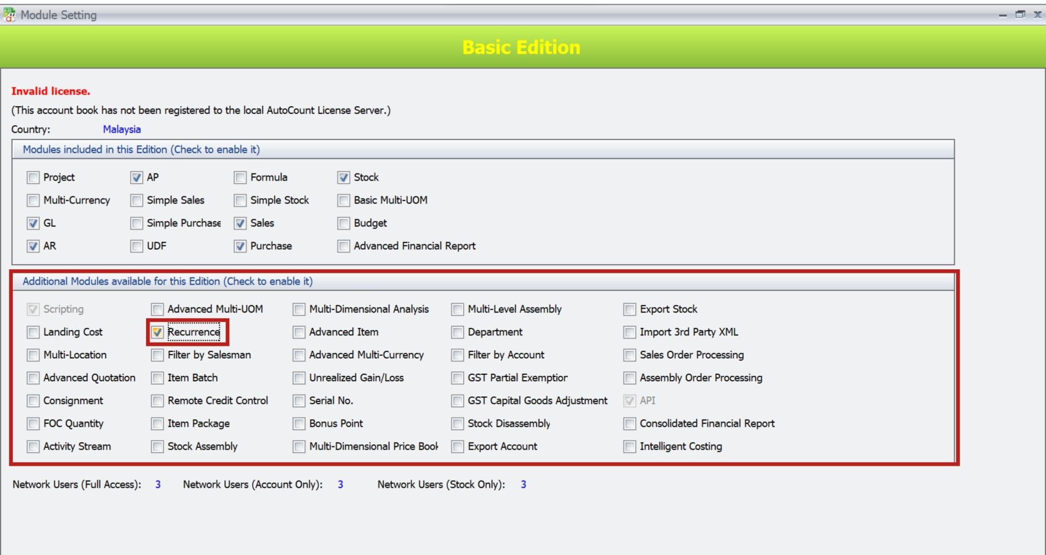 AutoCount Recurrence GL | check in recurrence box