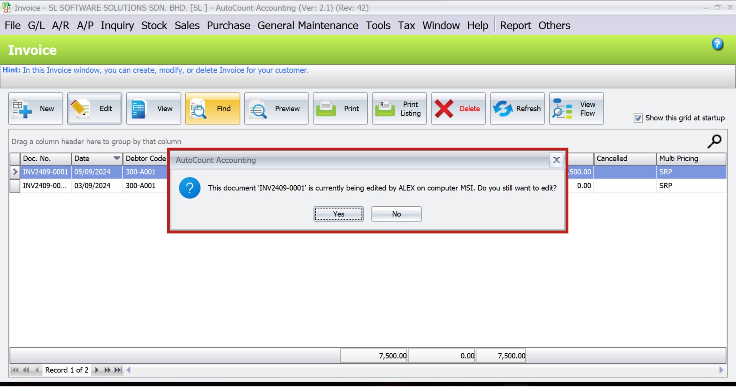 AutoCount Document Lock | overwrite