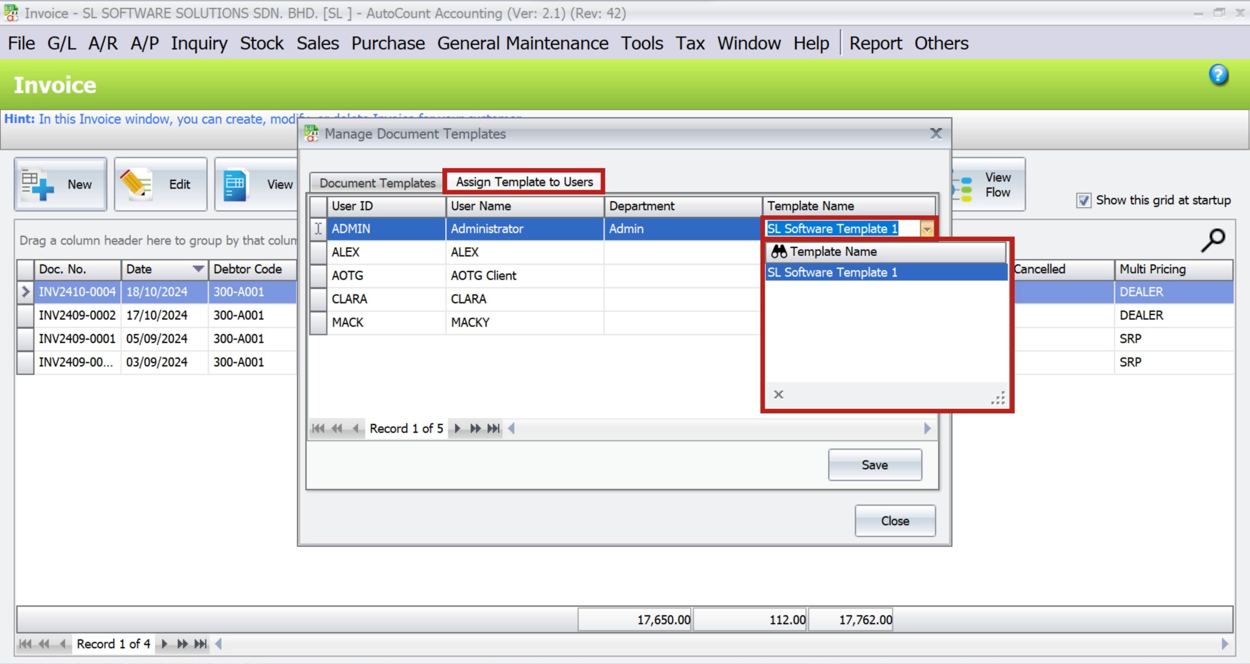 AutoCount Document Template | save option