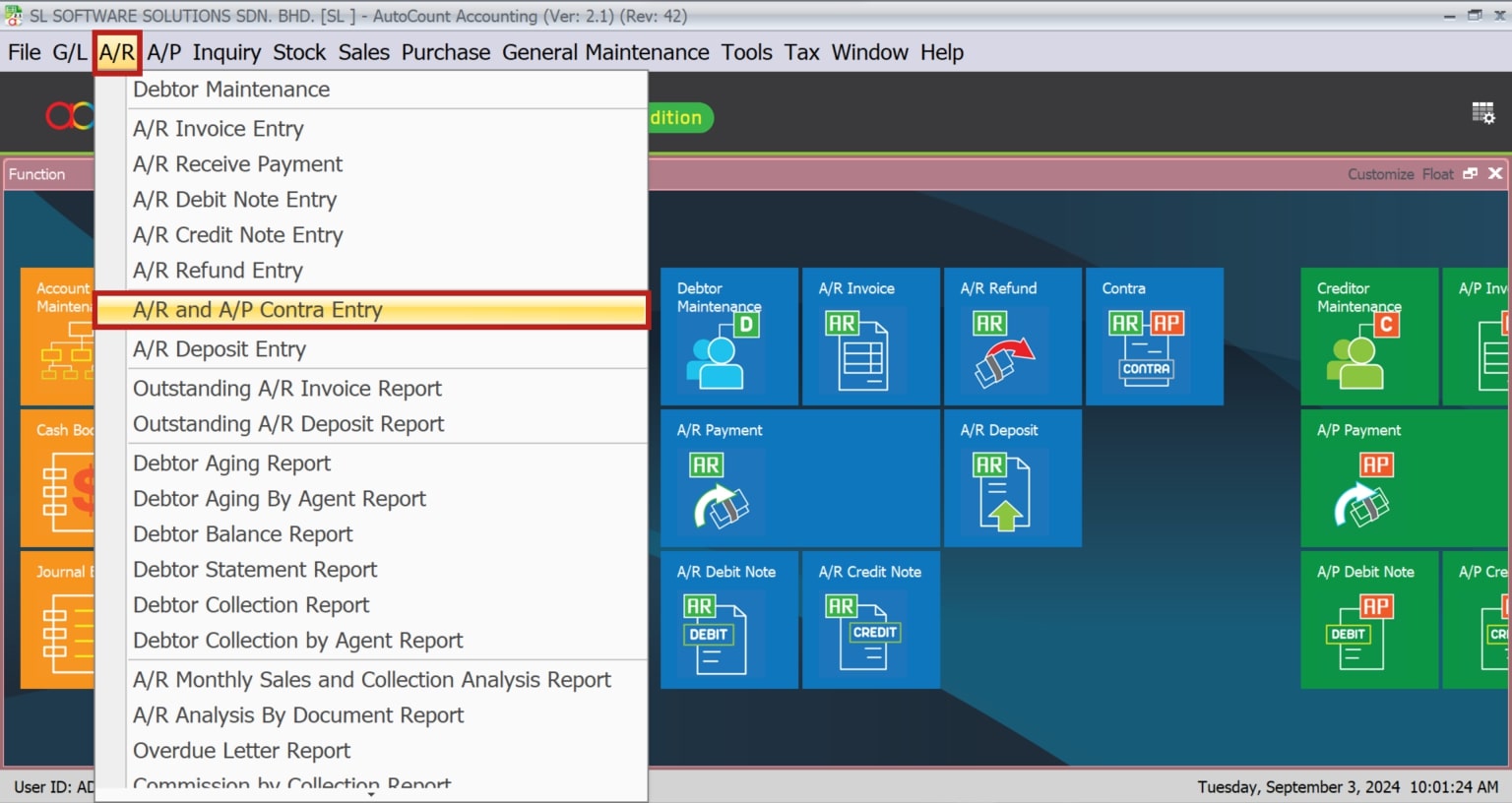 AutoCount Contra Account | AR AP Contra Entry