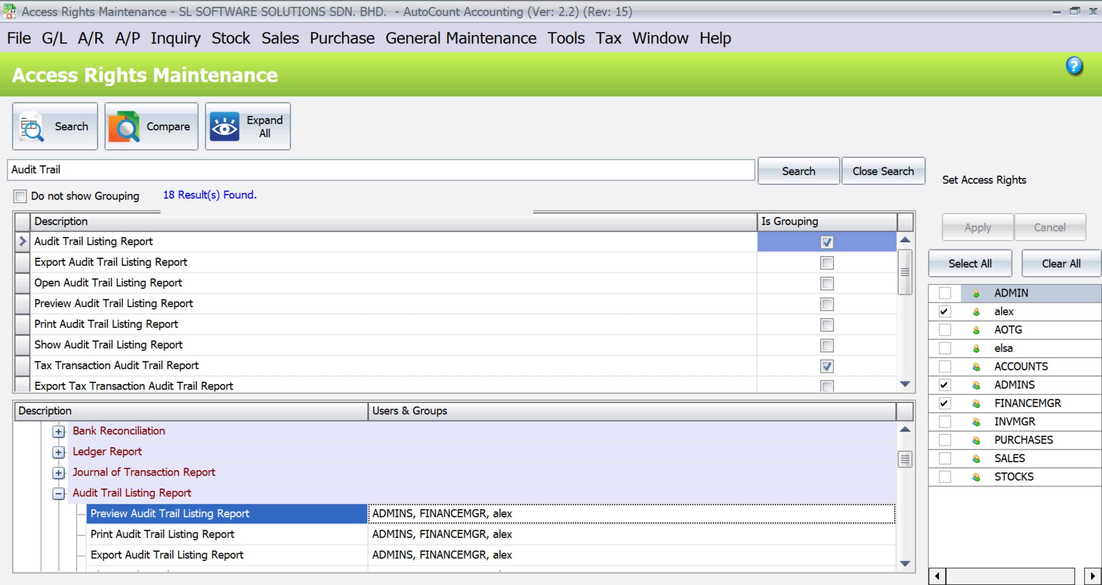 AutoCount Audit Trail | users that need access to audit trails