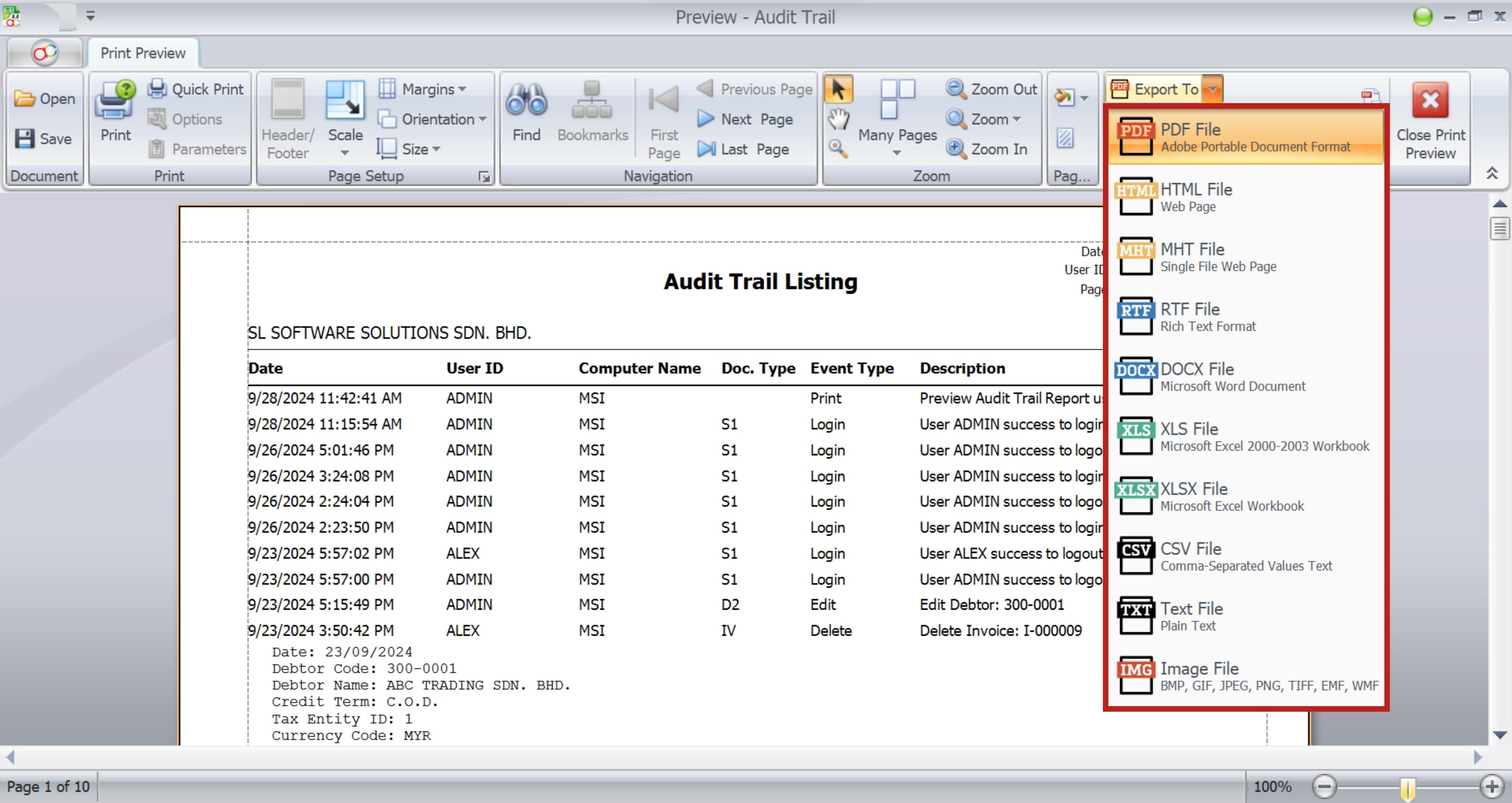 AutoCount Audit Trail | export formats