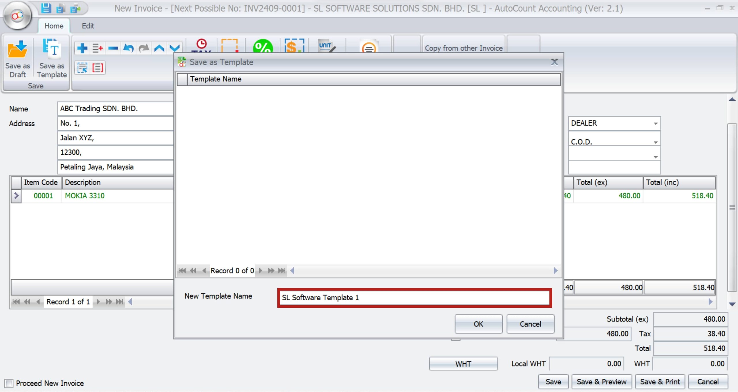 AutoCount Document Template | naming template