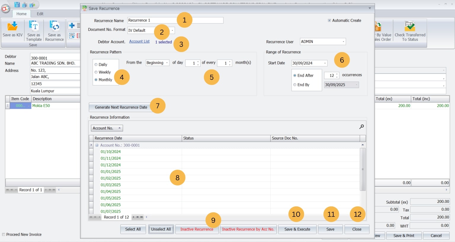 AutoCount Recurrence GL | Recurrence Contents