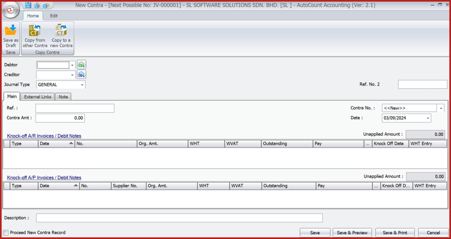 AutoCount Contra Account | New Contra