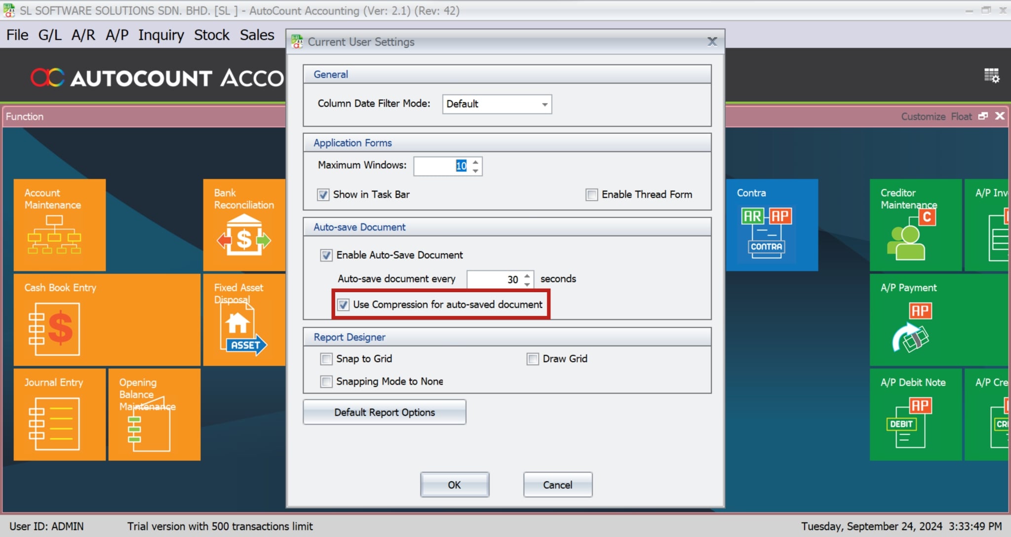 AutoCount Auto Save Draft-Document Compression