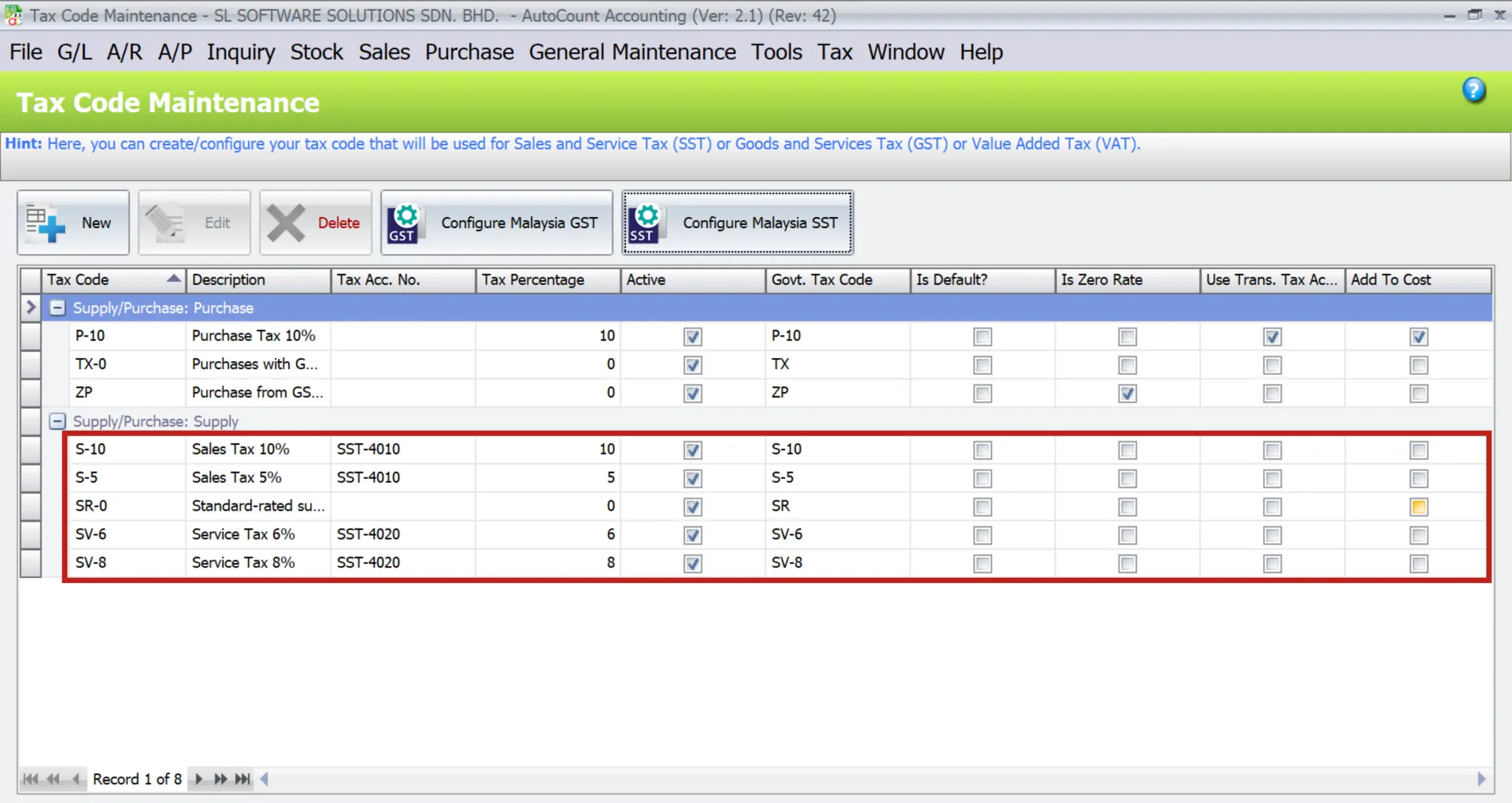 AutoCount Sales And Service Tax | updated maintenance