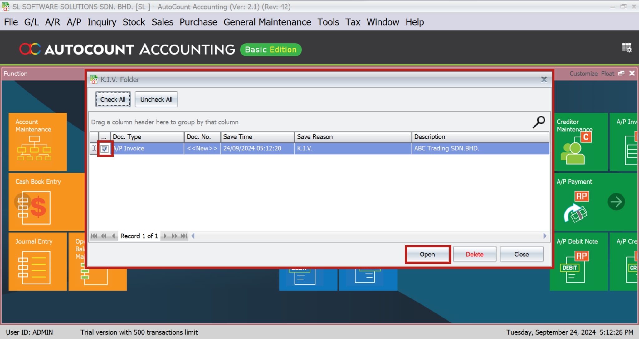 AutoCount Auto Save Draft-Save Draft