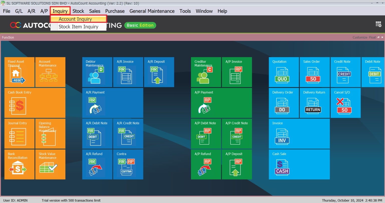 AutoCount Advanced Price History Account Inquiry for Price History