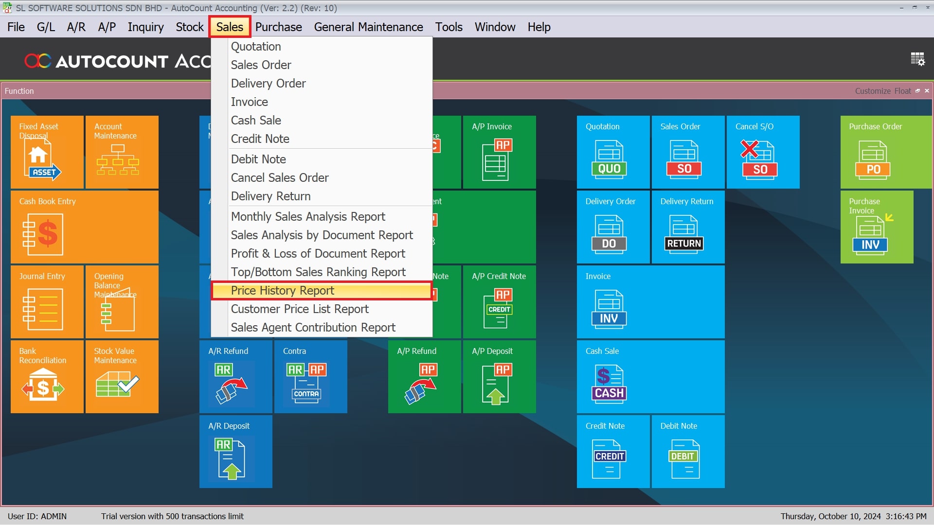 AutoCount Advanced Price History-Price History Report