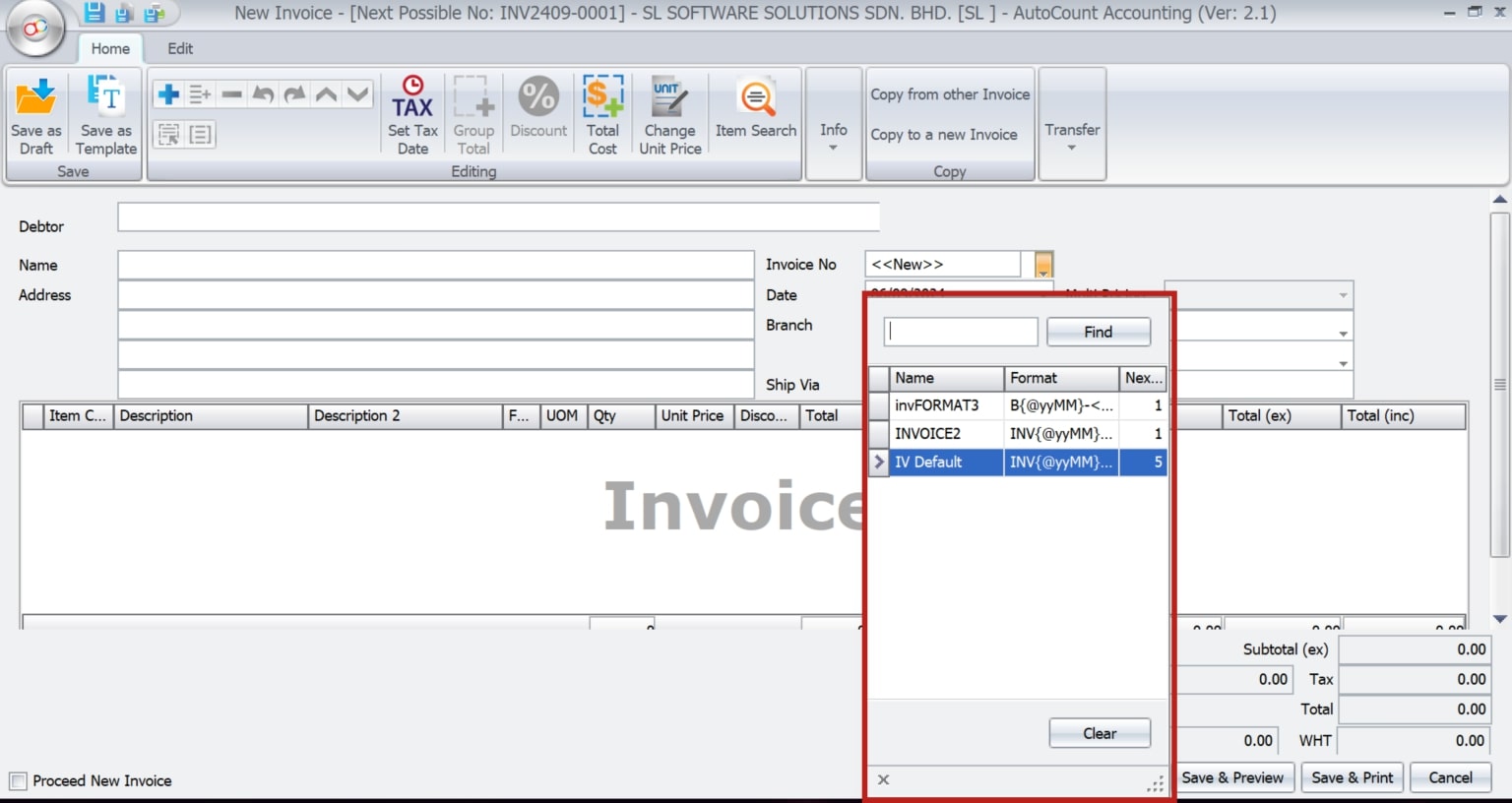 AutoCount Document Numbering | Navigating in invoice section