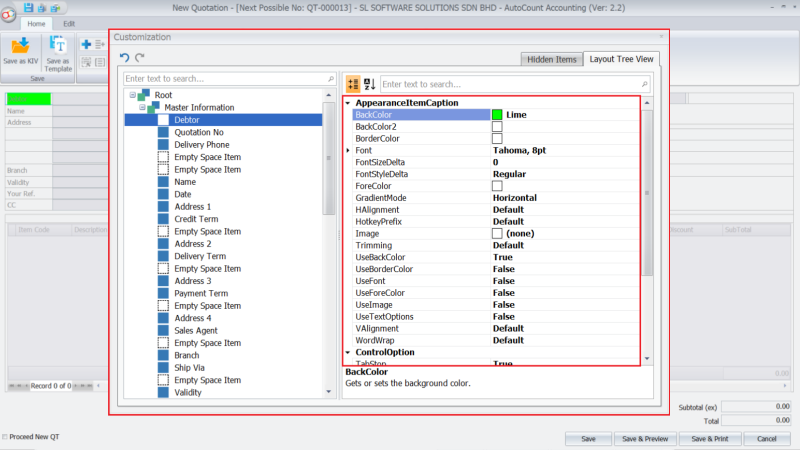 Layout And View Options AutoCount Layout Customization | AutoCount Accounting