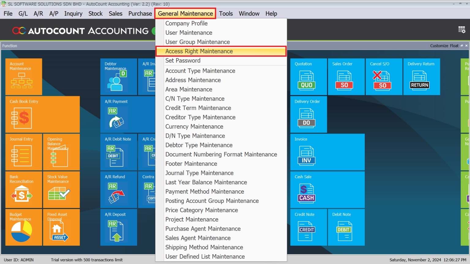 AutoCount Barcode Printing-Managing User Access Rights
