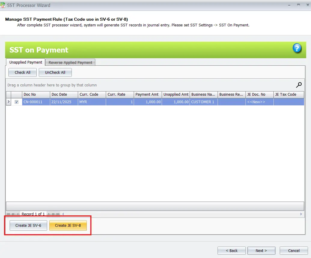 AutoCount sales and Service Tax: Create JE SV