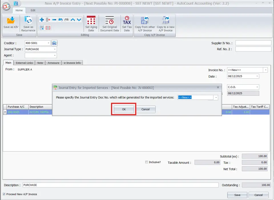 AutoCount sales and Service Tax: AP invoice and Purchase invoice 2