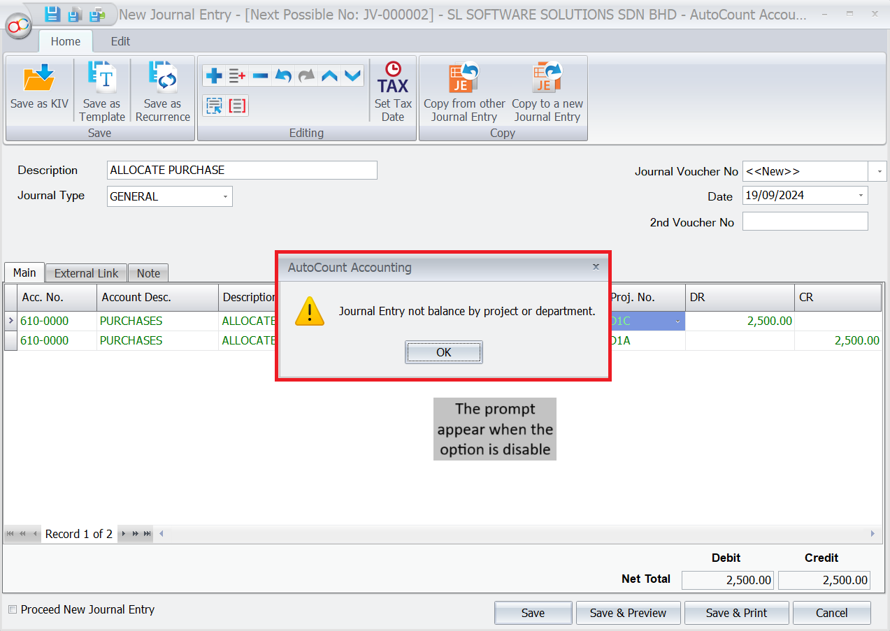 Allow Not Balance By Project and Department in Journal Entry