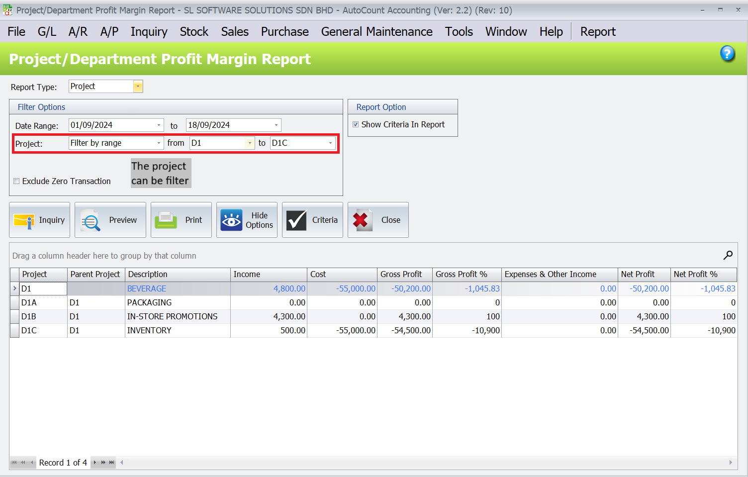 Project Profit Margin Reports