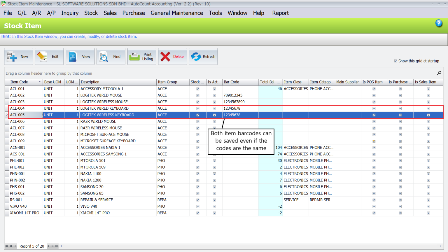 AutoCount Barcode Scanning-Allow Duplicate Barcode-2