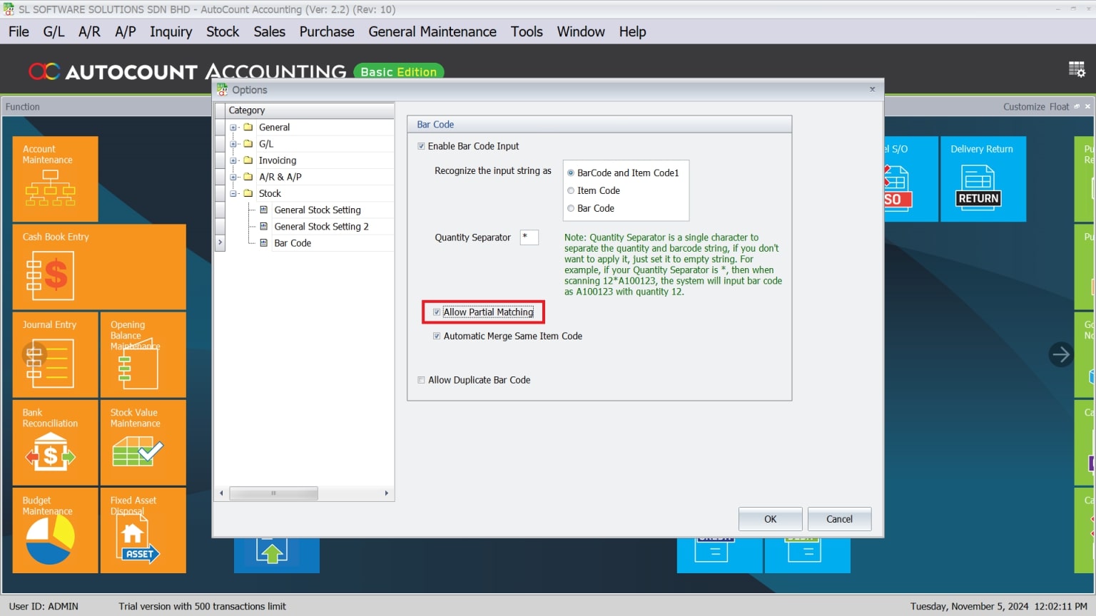 AutoCount Barcode Scanning-Allow Partial Matching-1