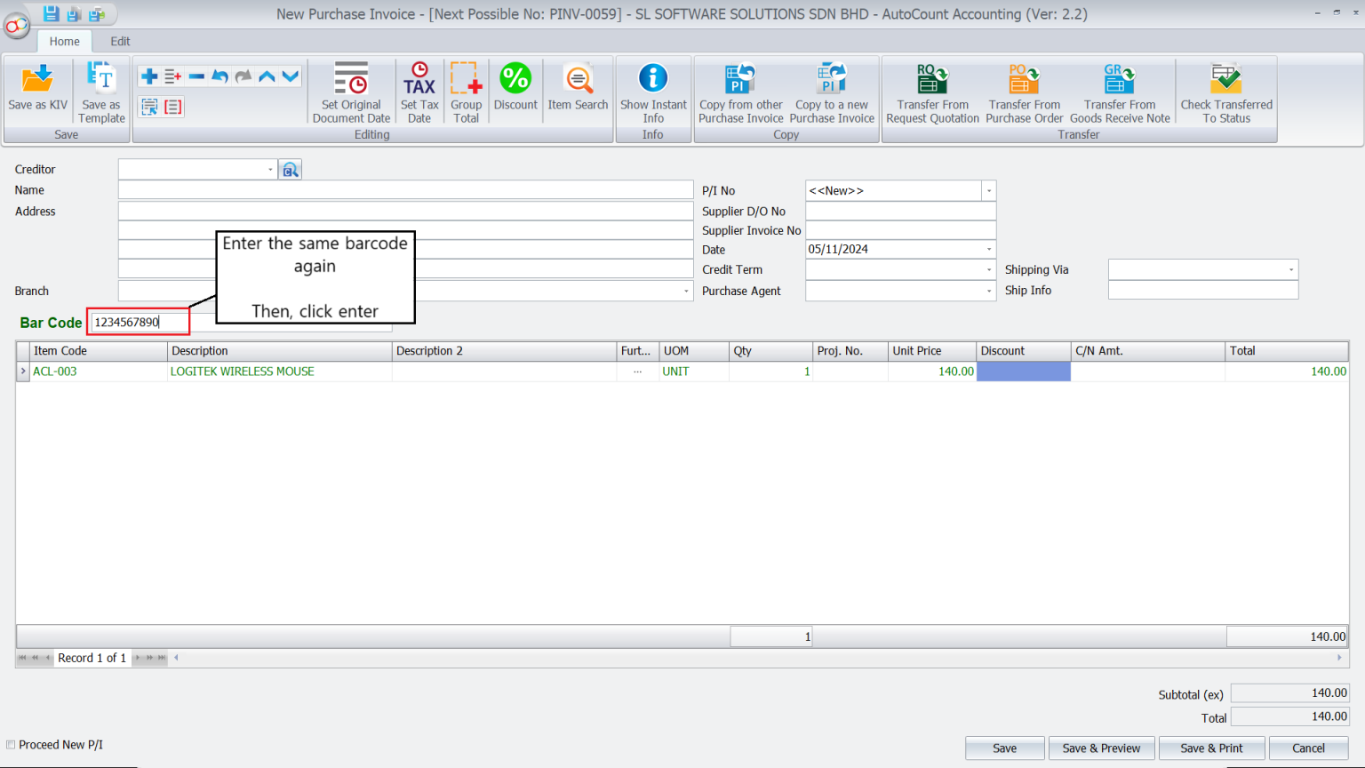 AutoCount Barcode Scanning-Automatic Merge of Same Item Code-3