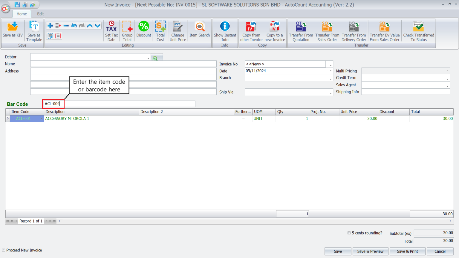 AutoCount Barcode Scanning-Input Recognition Options