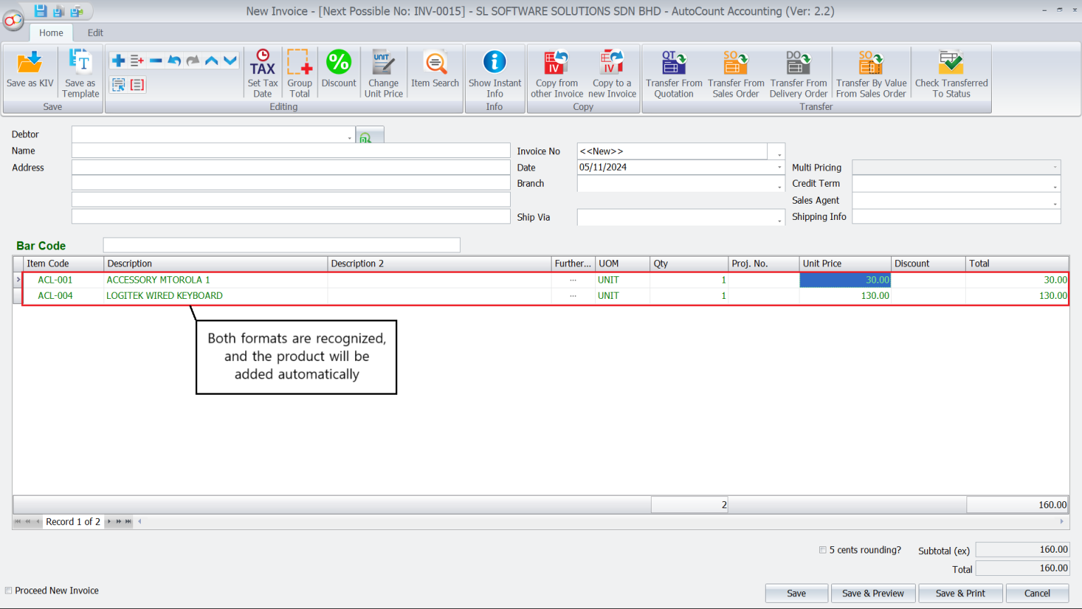 AutoCount Barcode Scanning-Input Recognition Options