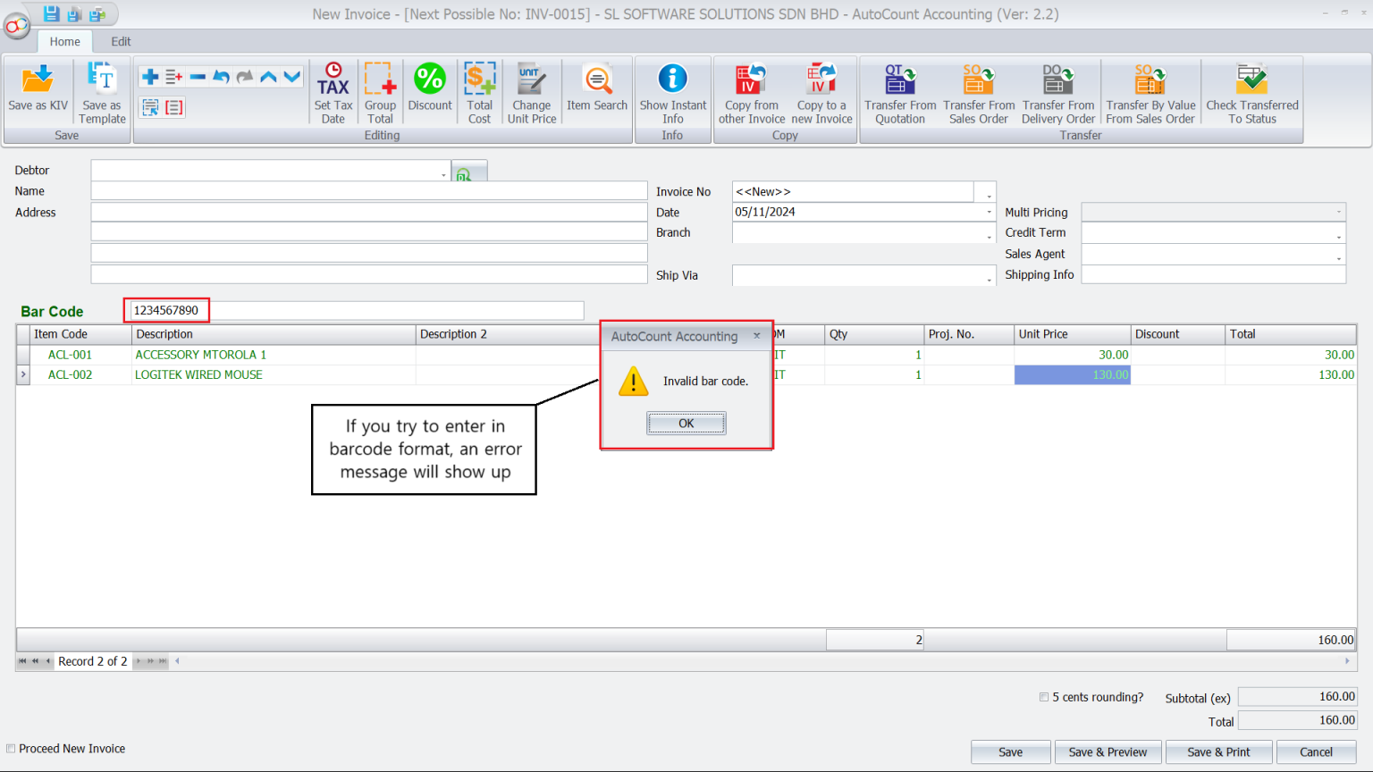 AutoCount Barcode Scanning-Input Recognition Options