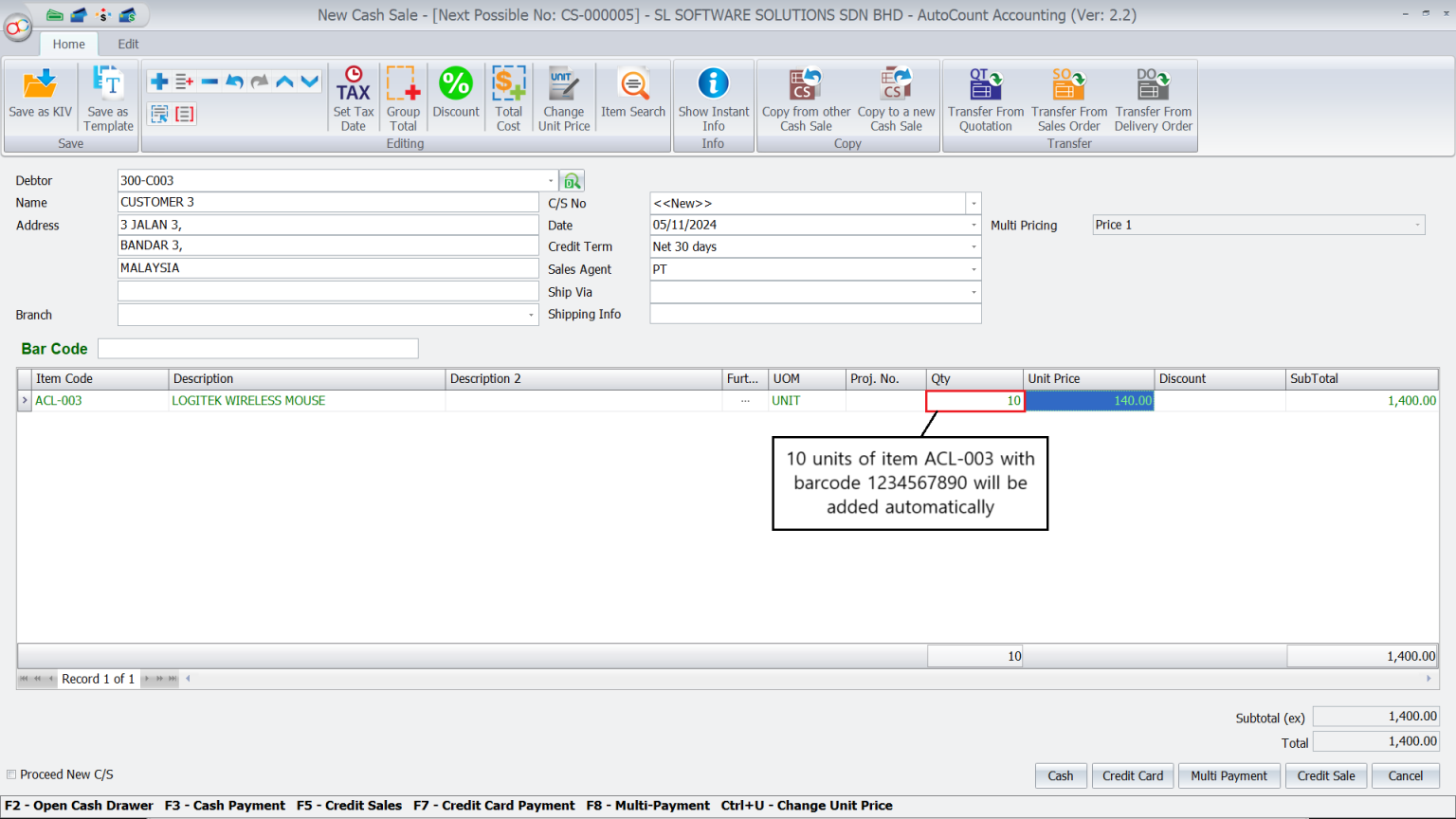 AutoCount Barcode Scanning-Quantity Separator Function-3