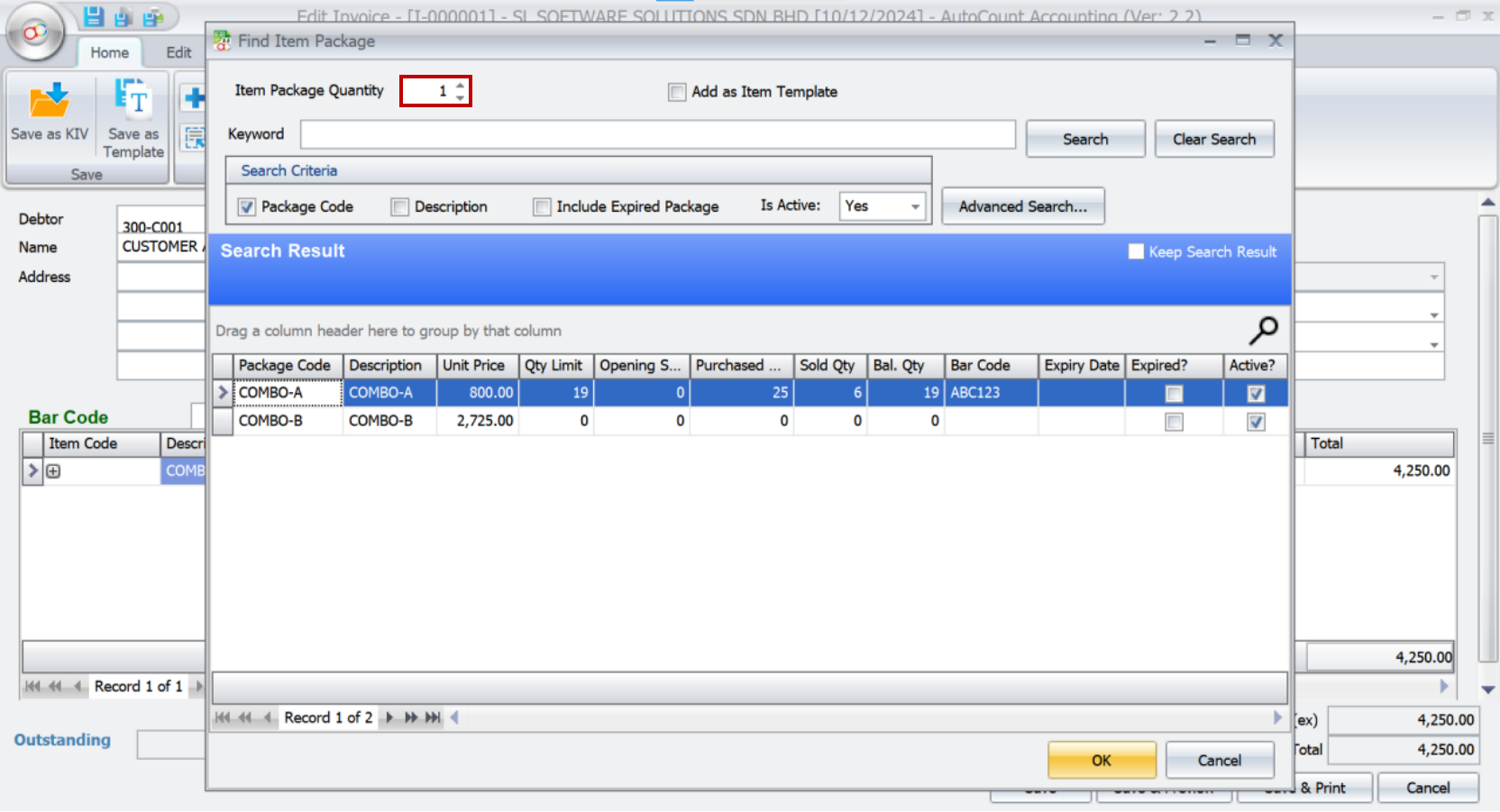 AutoCount Item Package Module | AutoCount Software