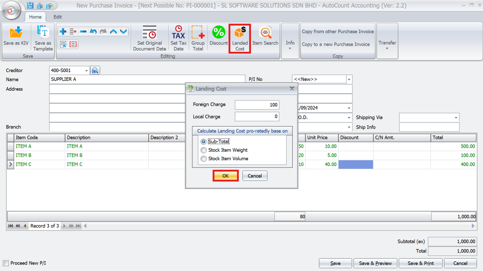 AutoCount Landing Cost Module | AutoCount Software