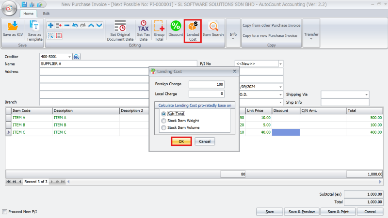 AutoCount Landing Cost Module | AutoCount Software