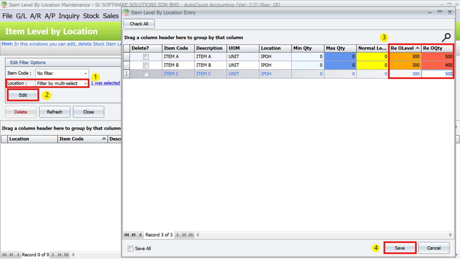AutoCount Multi-Location Module: Item level by location